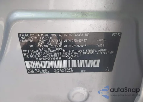 2015 Toyota Rav4 Xle из США, поврежденный, VIN 2T3WFREV2FW199638